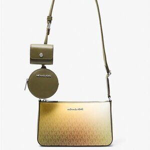 New Michael Kors Jet Set Small Ombré Logo Crossbody Bag with Case Olive Multi